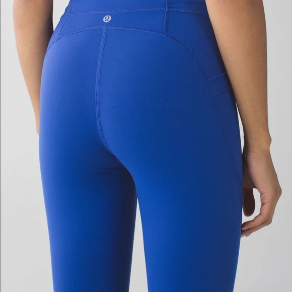 *Host Pick!* Lululemon Free Flow crop in Electric Blue w crossover & mesh detail - Picture 3 of 7